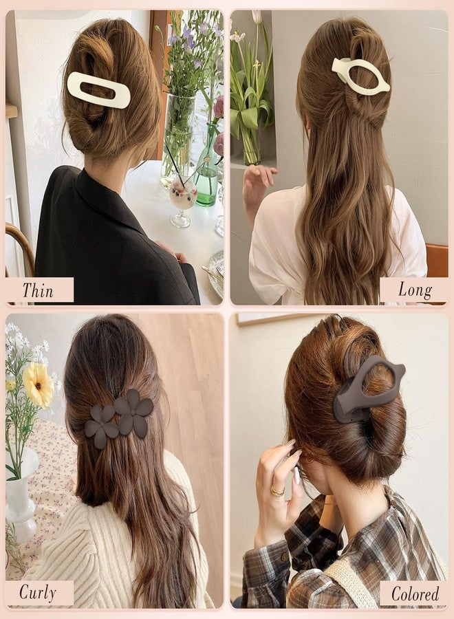 Obeoby 6 PCS Flat Hair Clips for Women, 3 Types French Flat Claw Clips for Thin Thick Hair Barrettes Large Medium (Off-white, dark brown) - Image 5